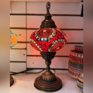 Handcrafted Mosaic Table Lamp 13” | Red Glass | Artisan Home Décor